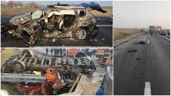 Accident teribil pe DN 5 la Călugăreni. O mașină de gunoi a spulberat un autoturism. Sunt 10 victime