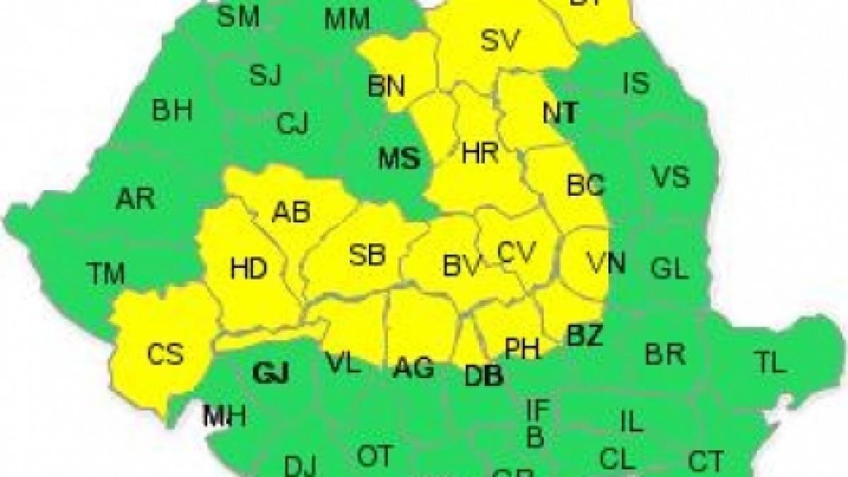 Atenţionare meteo cod galben de ploi şi vijelie pentru 19 judeţe 