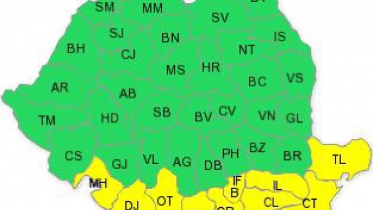 Cod galben:  Intensificări ale vântului şi ninsori viscolite