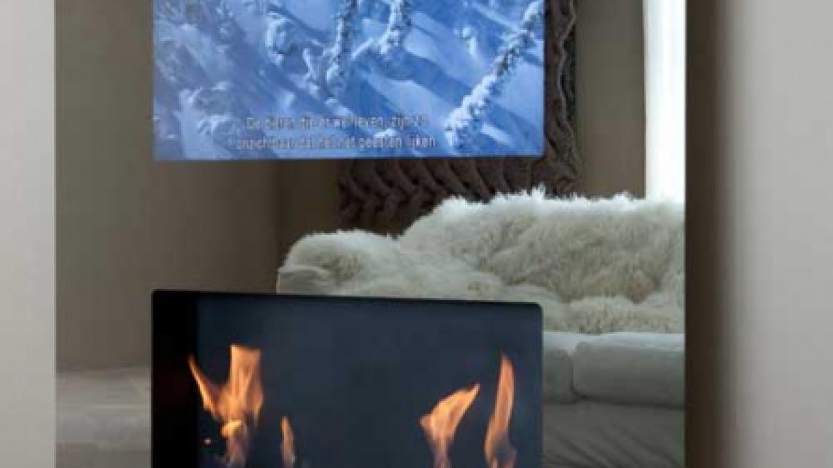 Concept 2 în 1: şemineu şi ecran LCD