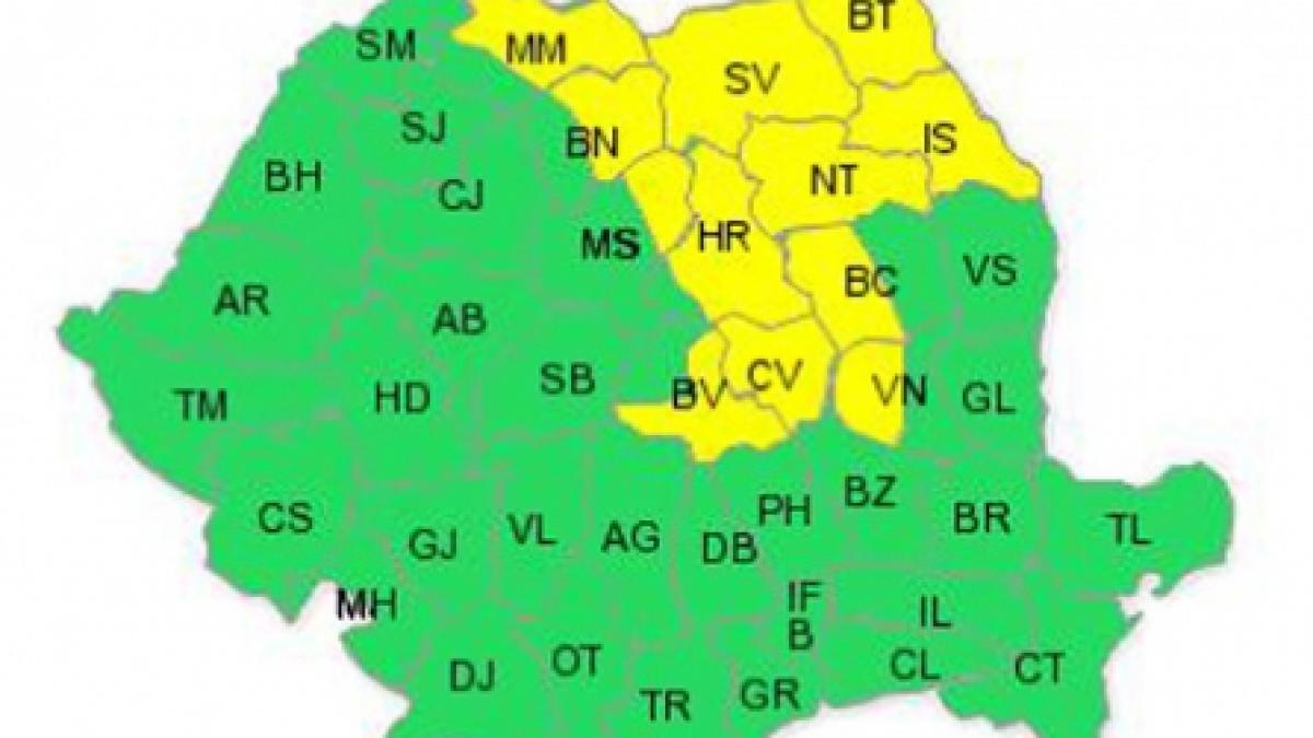 Codul galben de ploi, prelungit până la ora 23:00