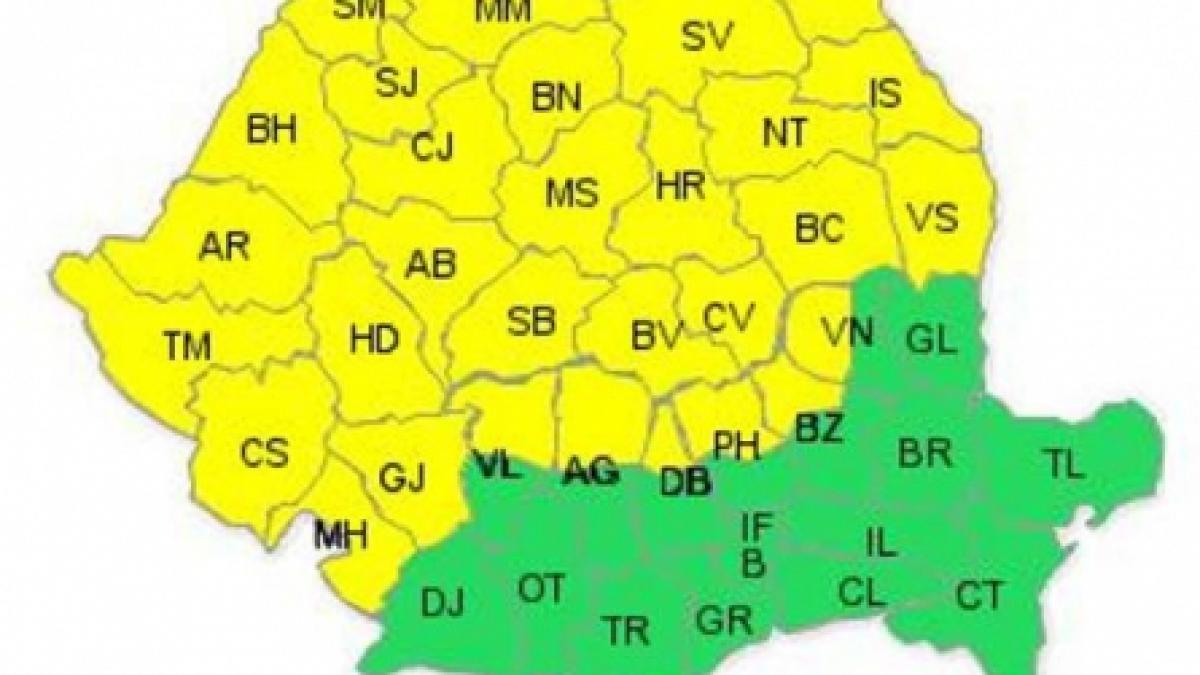 Cod Galben de ploi şi vijelii în 24 de judeţe 