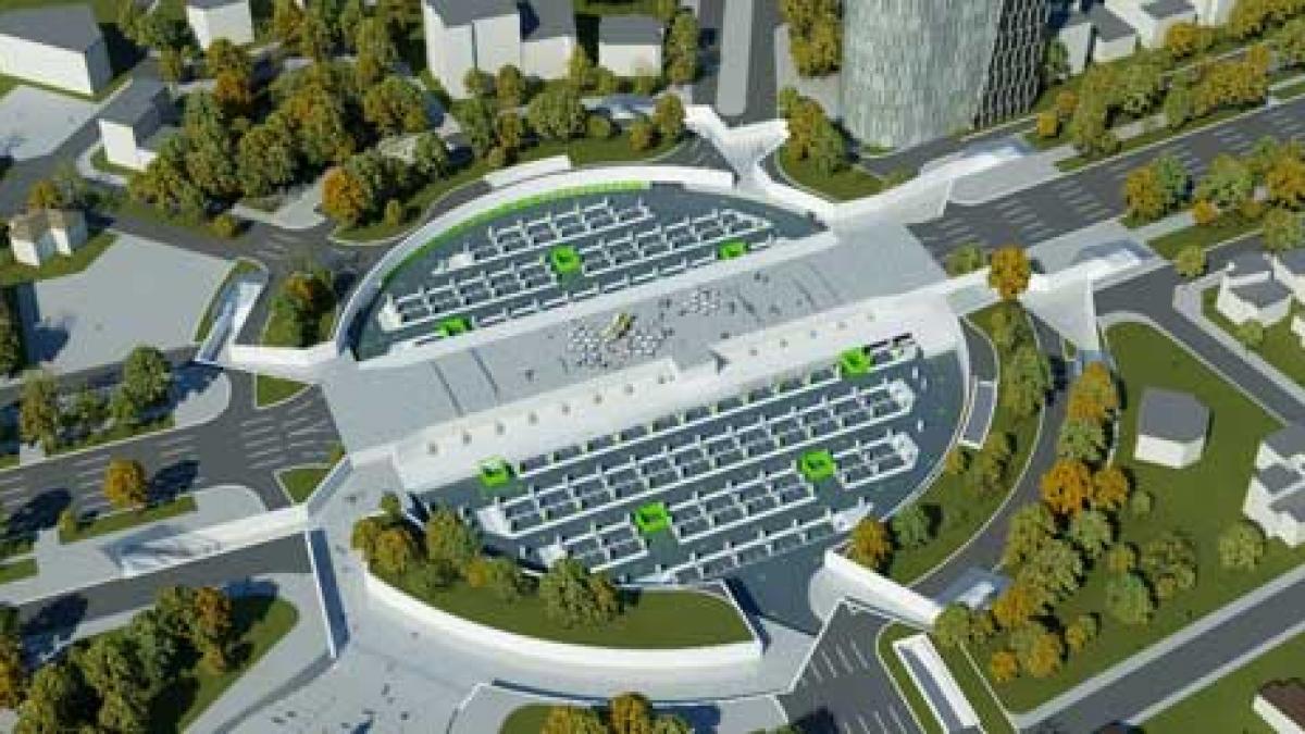 Parcare, pasaj şi magazine, în Piaţa Charles de Gaulle