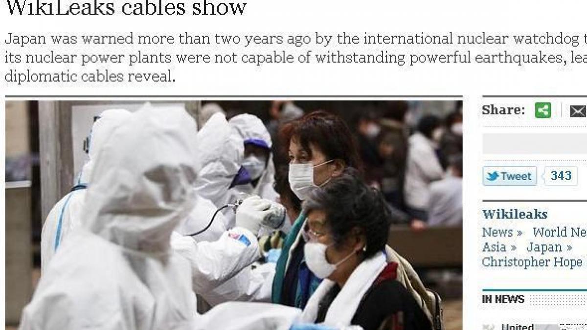 WikiLeaks: Japonia ştia, din 2008, de problemele existente la centralele nucleare
