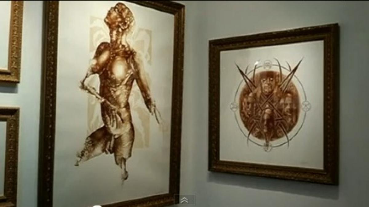 video un artist isi foloseste propriul sange pentru a picta