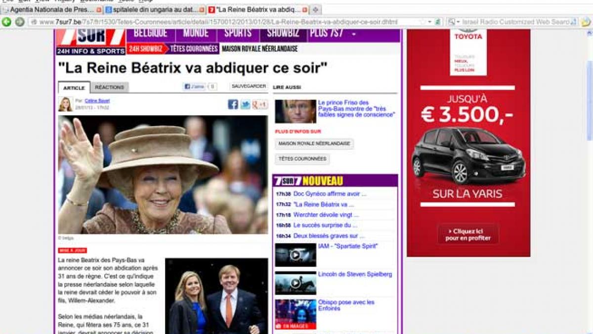Regina Beatrix a Olandei a anunţat că va abdica în luna aprilie!