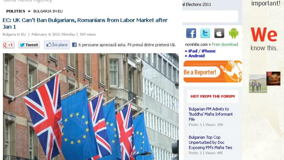 Comisia Europeană: Marea Britanie NU le poate interzice românilor să lucreze pe teritoriul său din 2014