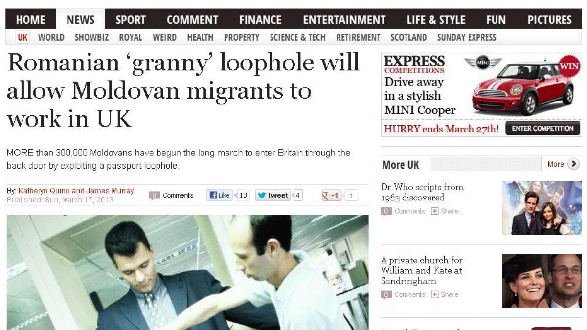 Sunday Express: Sute de mii de moldoveni se folosesc de "portiţa" dublei cetăţenii şi se pregătesc să migreze în Marea Britanie cu paşapoarte româneşti