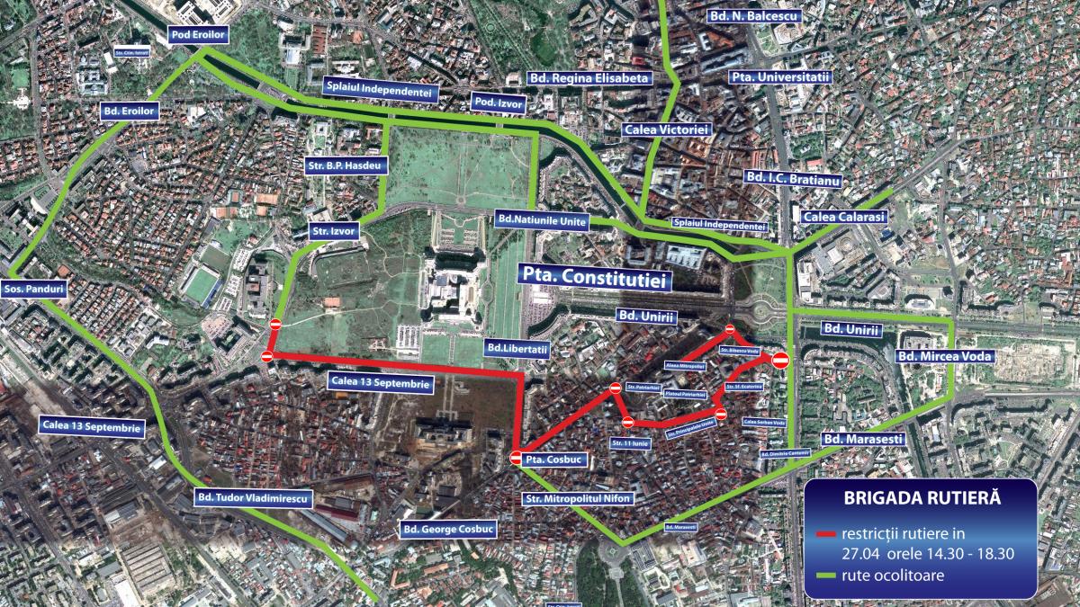 RESTRICŢII de circulaţie, sâmbătă, în Capitală. Vezi zonele vizate şi rutele ocolitoare