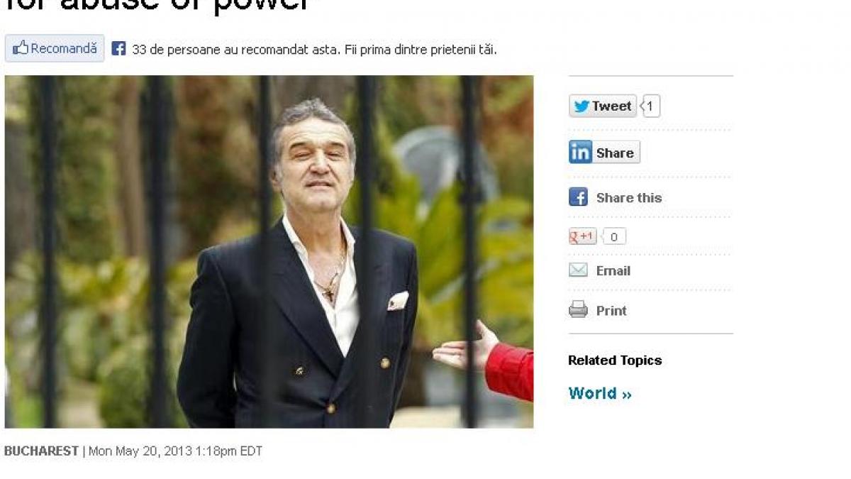 Becali, unul dintre puţinii "grei" închişi în România. Reacţia presei internaţionale după CONDAMNAREA patronului Stelei