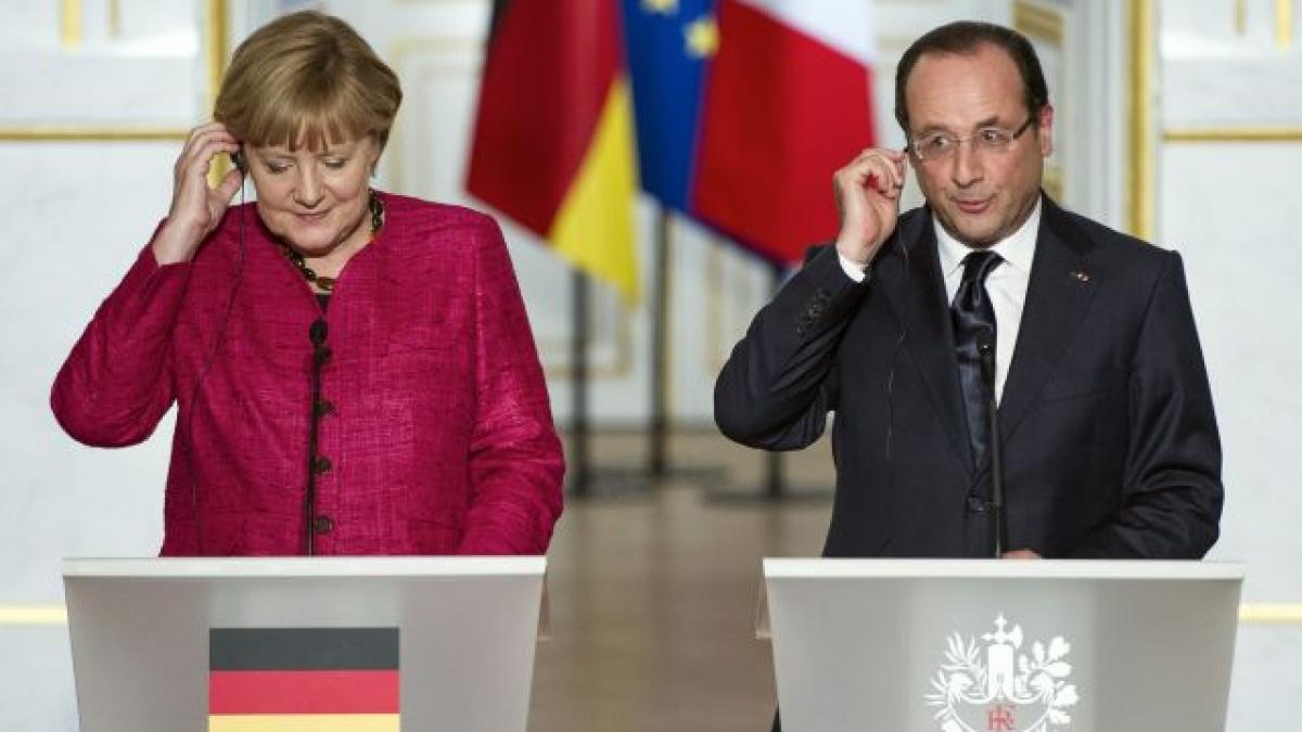 Angela Merkel, GAFĂ în faţa preşedintelui Franţei. Cu cine l-a confundat cancelarul Germaniei pe François Hollande (VIDEO)