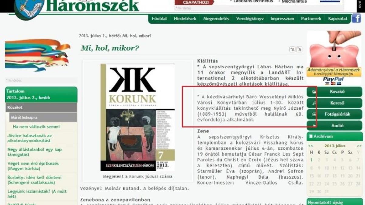 Omagierea fascistului Nyírő József - la biblioteca din Târgu Secuiesc
