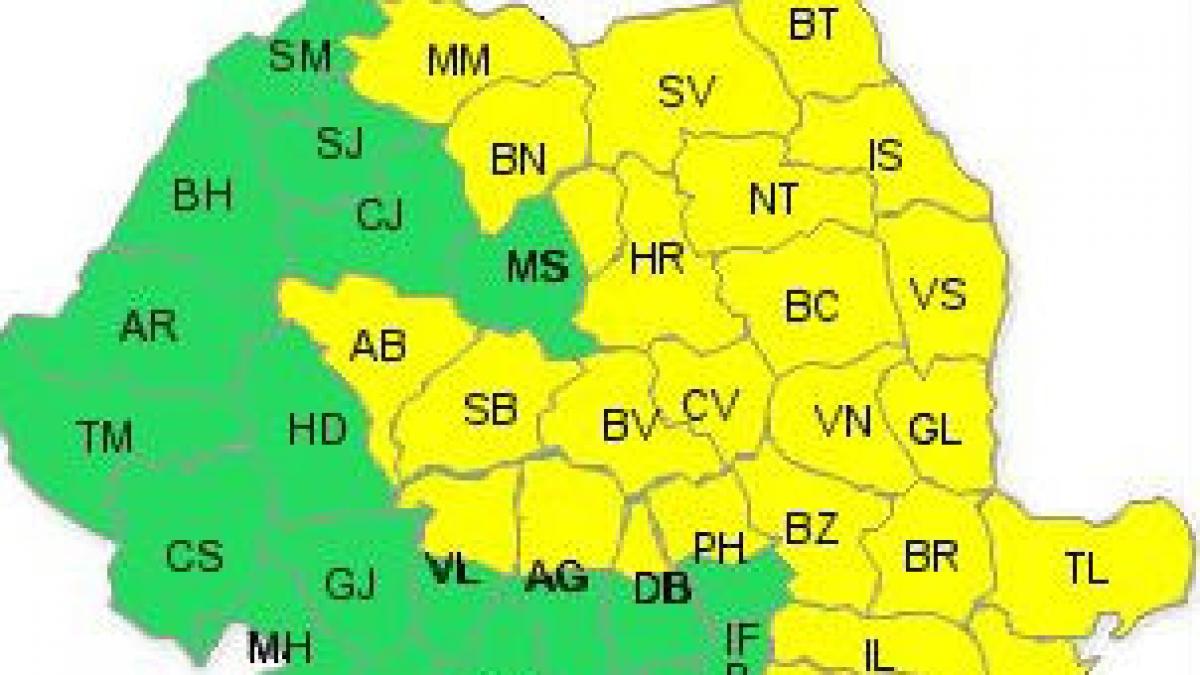 CODUL GALBEN de ploi, restrâns la 25 de judeţe. Va fi afectată jumătatea de est a ţării