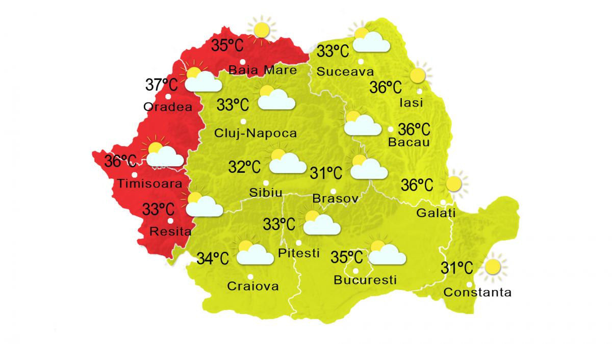 Prognoza METEO 10 august. Coduri galben şi portocaliu