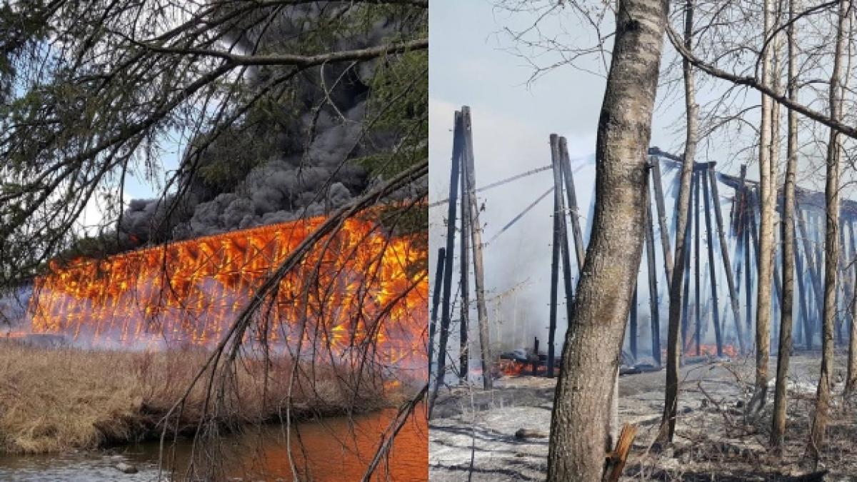 video un incendiu de proportii a distrus un pod feroviar din canada