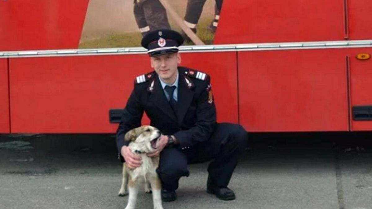 Căţeluşul Moby, salvat de un pompier dintr-un incendiu, devine mascota ISU Mureş