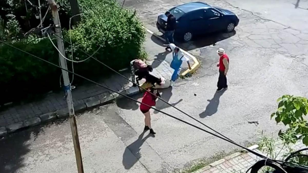 VIDEO - Scene cumplite în Târgoviște, un pittbull rămâne cu fălcile încleștate în gâtul unui bichon