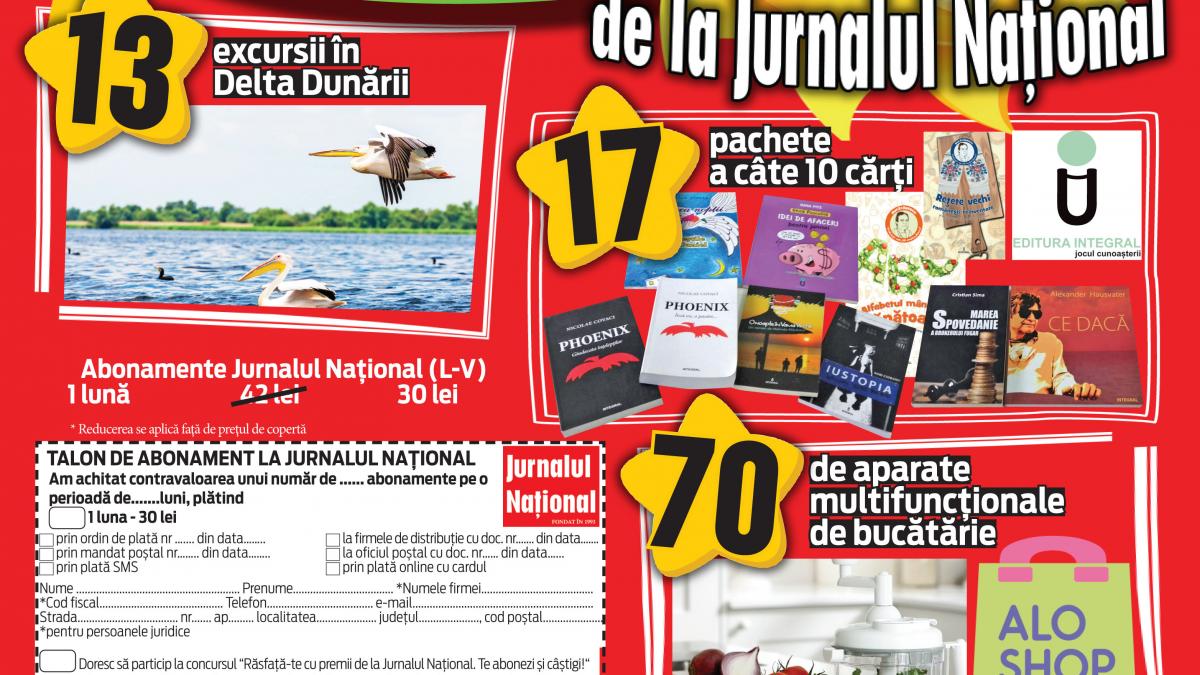 100 de premii puse la bătaie de Jurnalul Naţional: excursii, pachete de cărţi şi aparate multifuncţionale de bucătărie