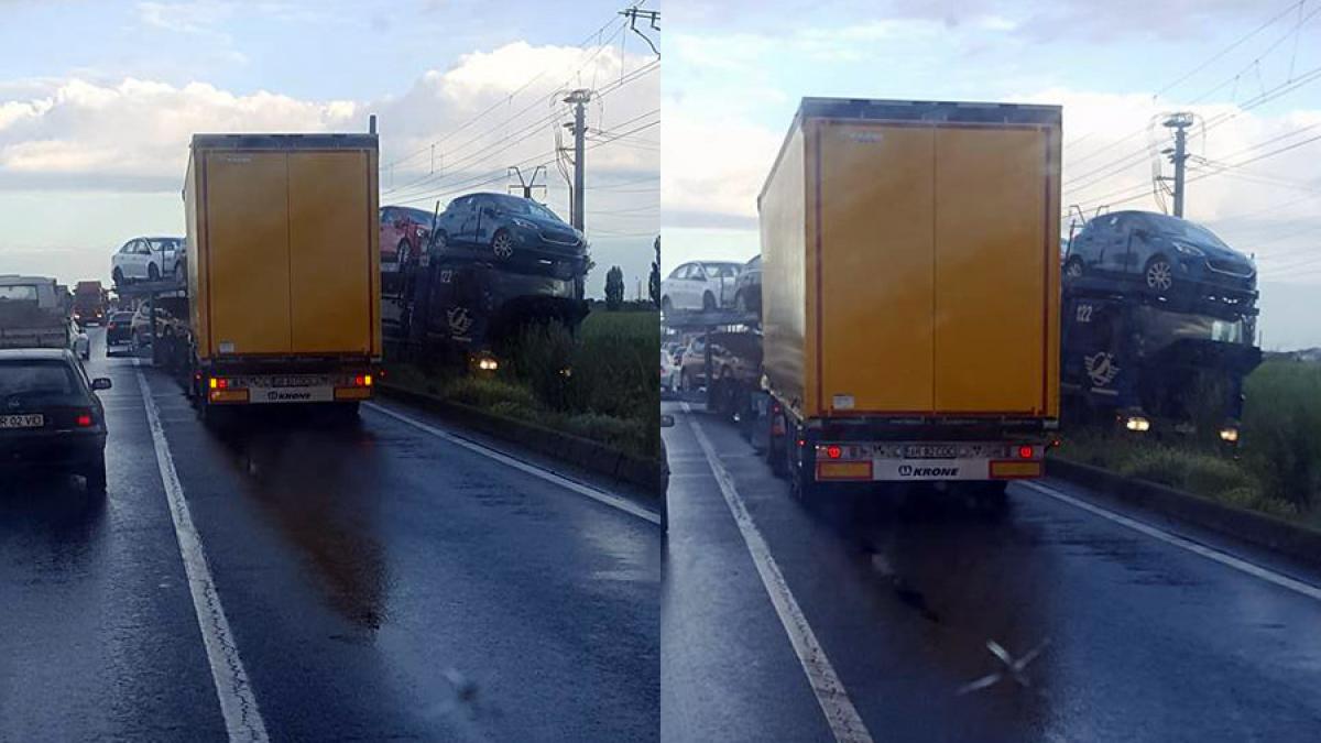 Arad - Două TIR-uri, la un pas de un dezastru din cauza unui mopedist