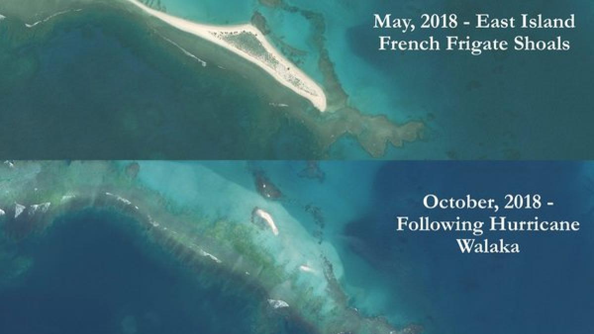 O mică insulă din Pacific, acoperită de apă după ce a fost măturată de un uragan