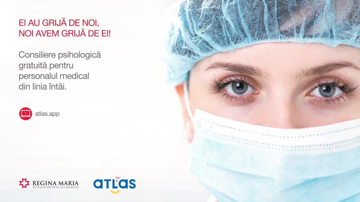 Cadrele medicale implicate în gestionarea cazurilor de COVID-19 primesc consiliere psihologică gratuită, prin intermediul unei colaborări între Rețeaua REGINA MARIA și ATLAS