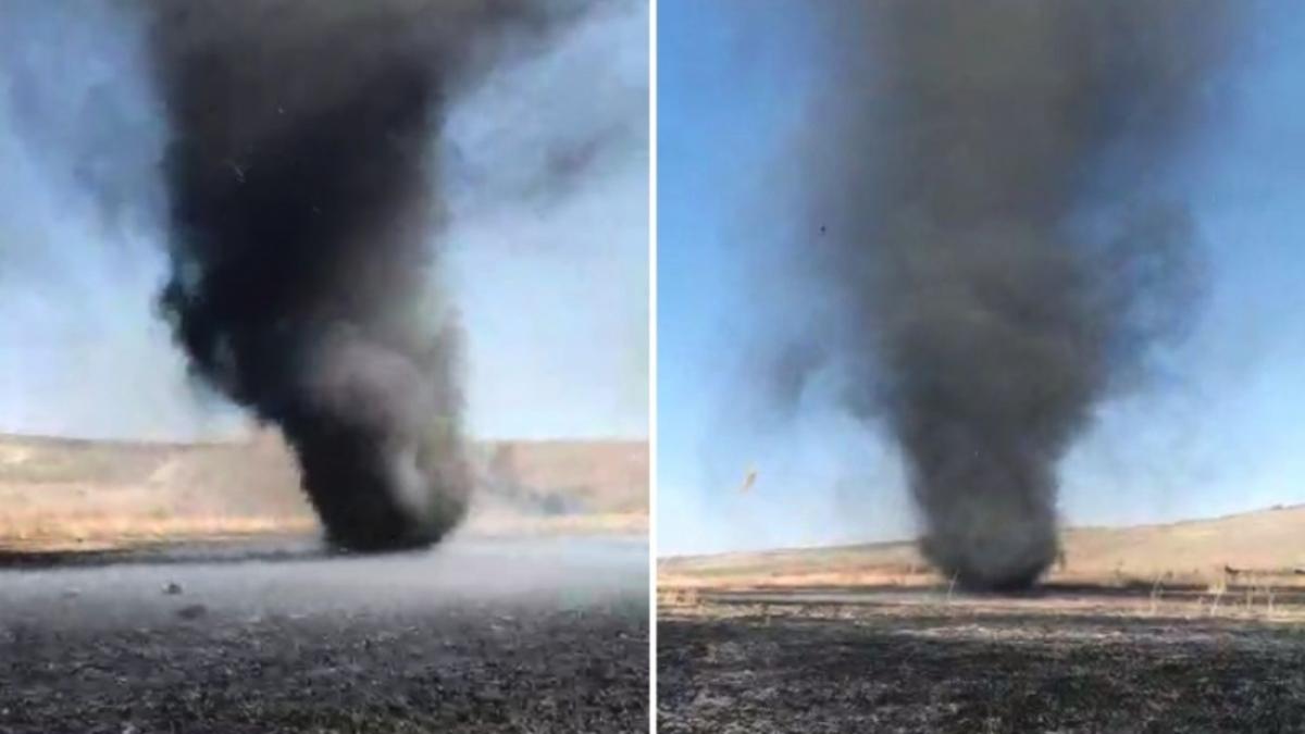 Vaslui. Tornadă de fum în timpul unui incendiu izbucnit pe câmp