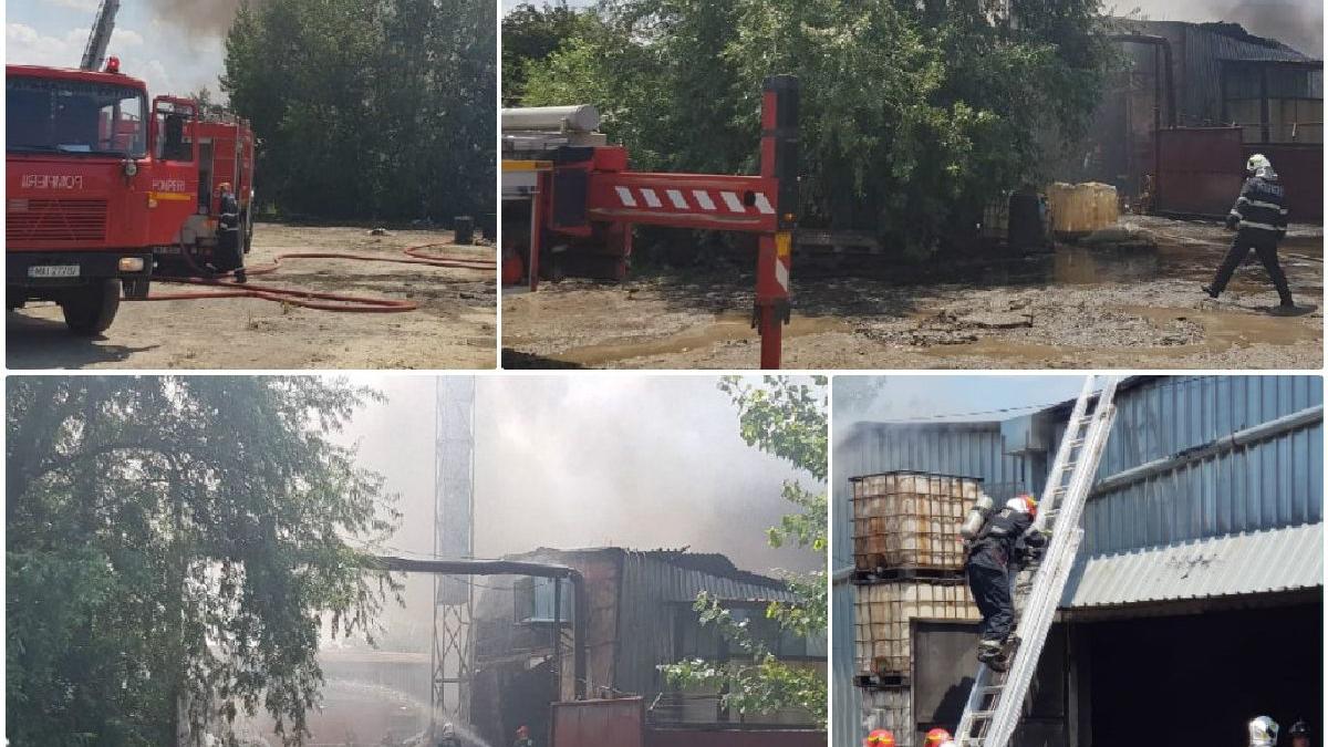 Incendiu la un depozit de ulei din Capitală. Flăcările s-au extins la 4 mașini din apropiere