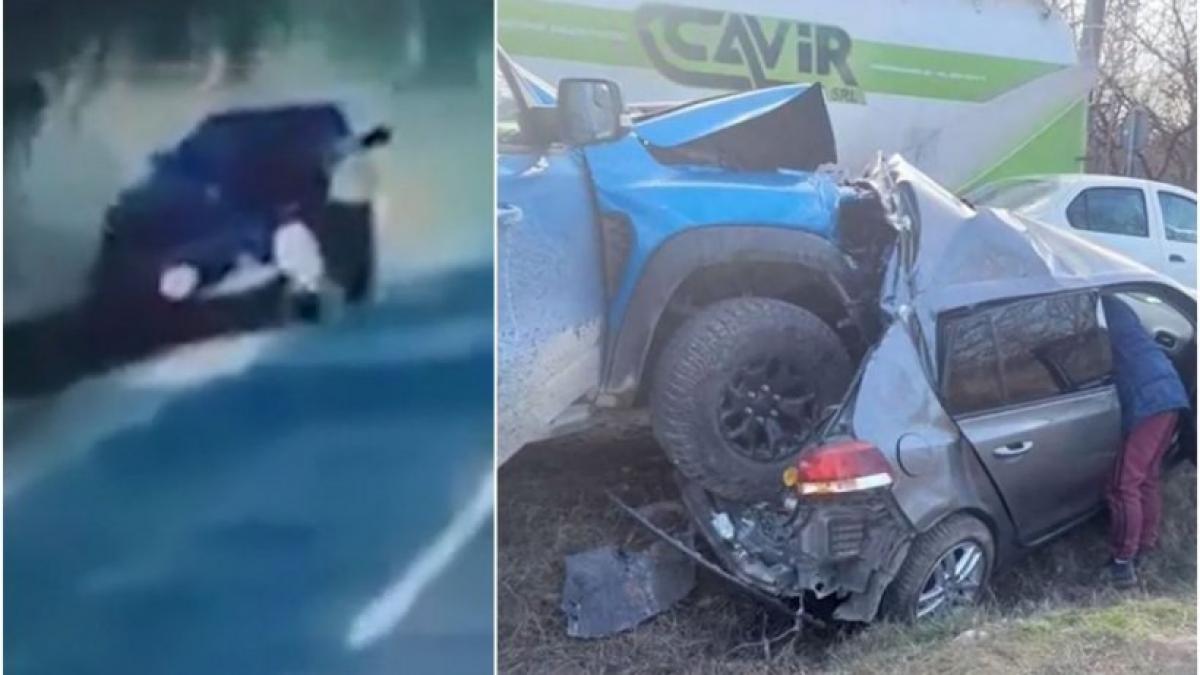 Accident în Gorj. Fiul unui om de afaceri local s-a urcat cu bolidul pe o altă mașină. Șoferul a fost rănit