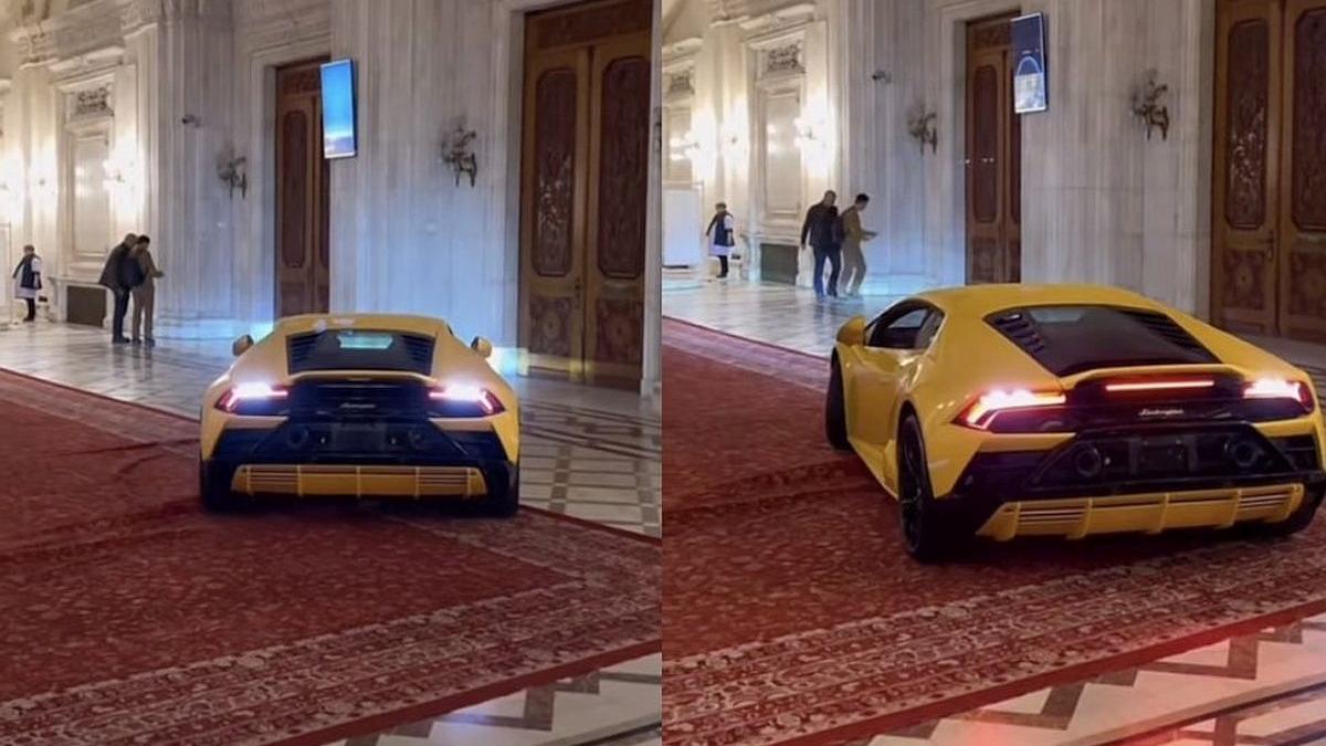 Un Lamborghini face „drifturi” pe holul Parlamentului. Imaginile au devenit virale pe internet 