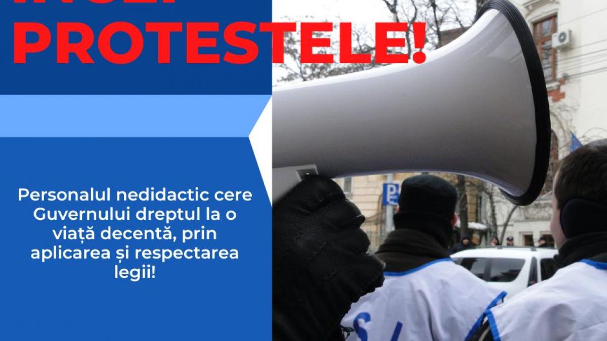 Sute de angajați din educație protestează în fața Palatului Parlamentului
