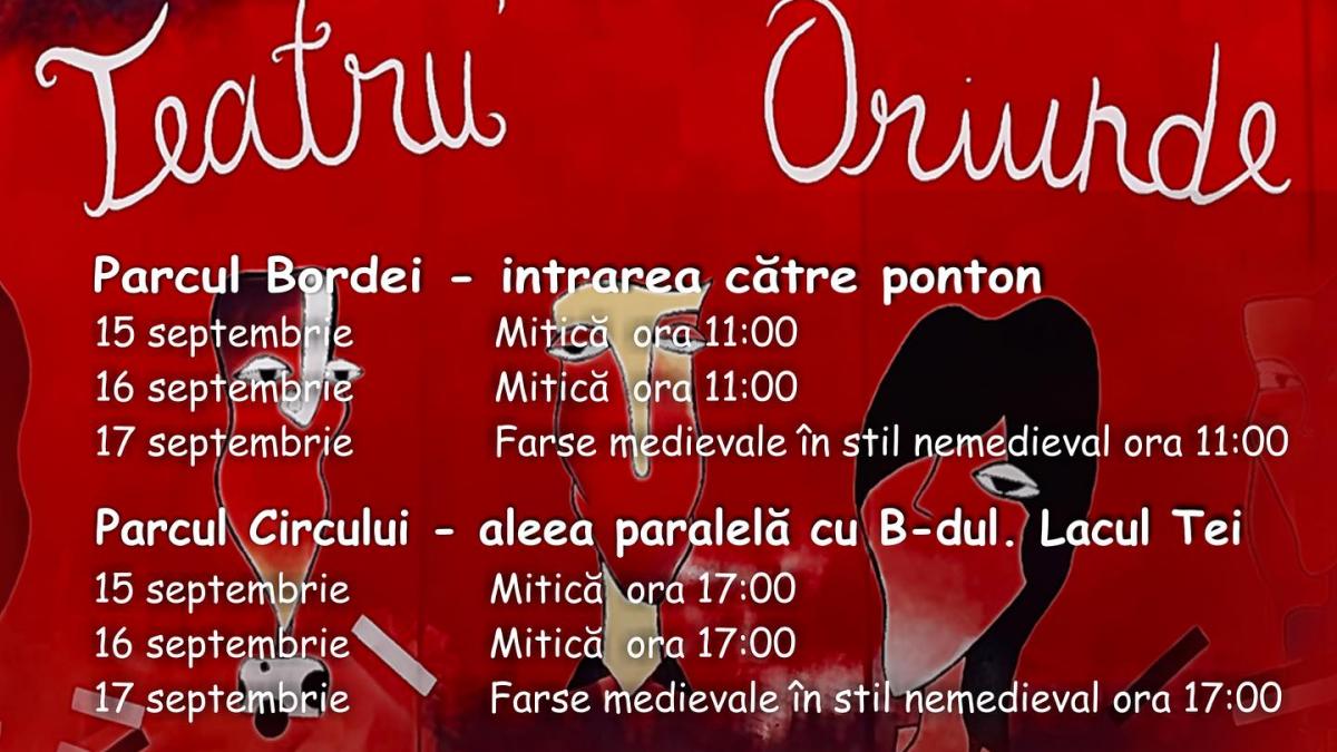 Spectacole gratuite pentru copii și adulți – caravana „Teatru Oriunde” ajunge în parcurile bucureștene între 15 și 17 septembrie
