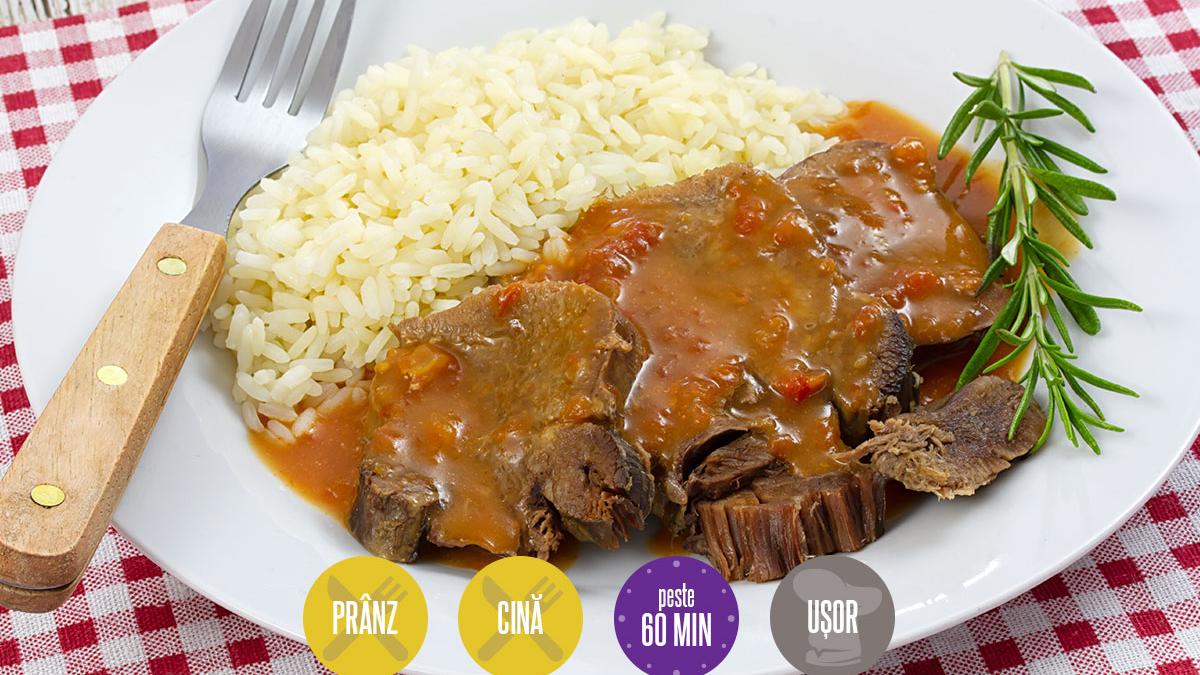 Tocană de limbă cu sos de roșii aromat cu dafin 