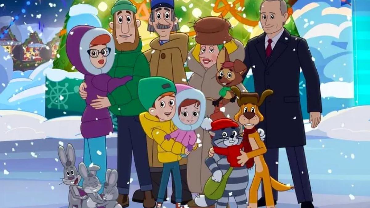 Vladimir Putin apare într-un desen animat în care vorbește cu pisica Matroskin și câinele Sharik