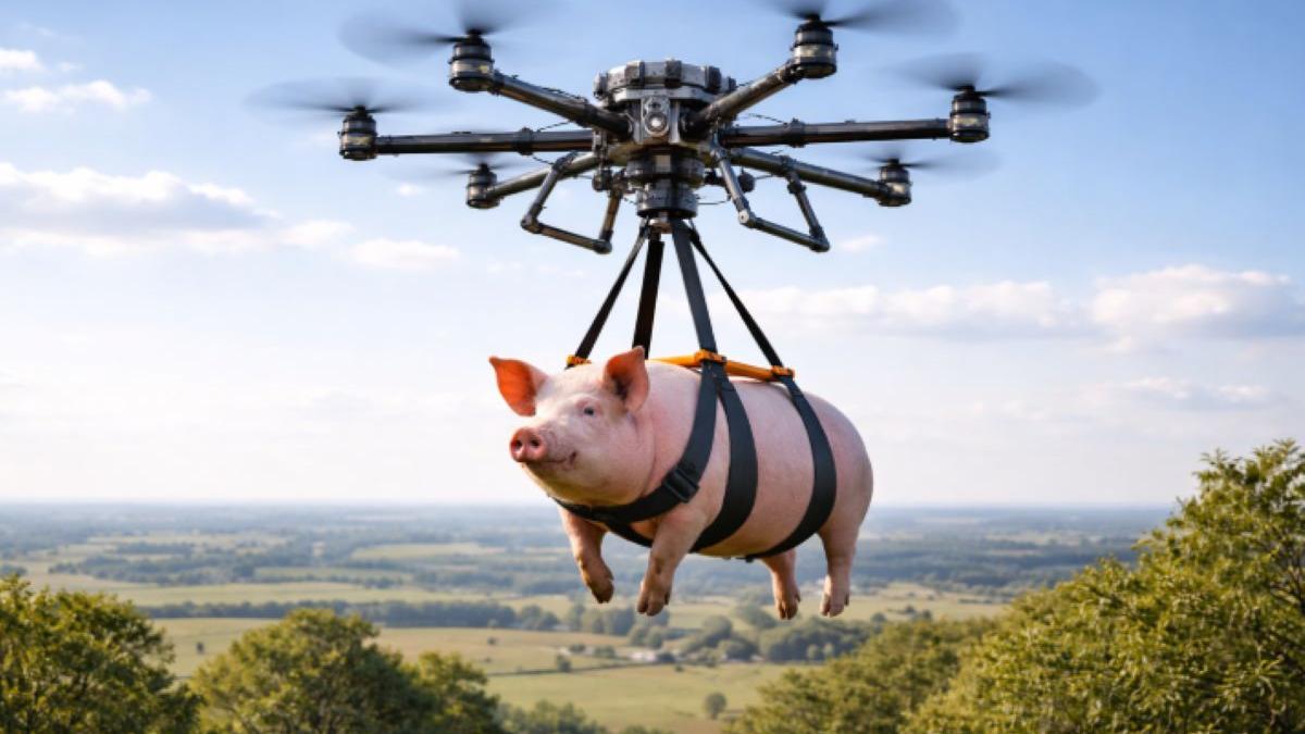 Porci transportați cu drone s-au încurcat în cablurile de curent și au oprit curentul în tot satul