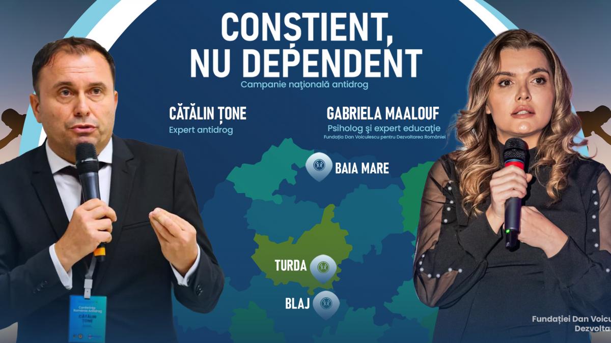 Campania antidrog „Conștient, nu dependent”, într-un nou tur național: Turda, Baia Mare și Blaj devin următoarele orașe în care tinerii, profesorii și părinții vor discuta deschis despre pericolul drogurilor
