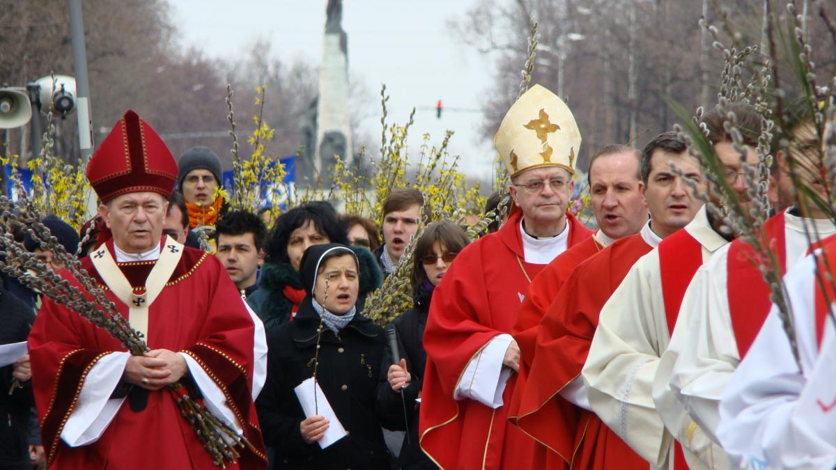 credinciosi catolici duminica procesiune florii capitala