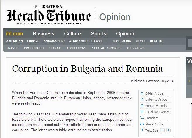 Corupţia din România şi Bulgaria, în viziunea International Herald Tribune