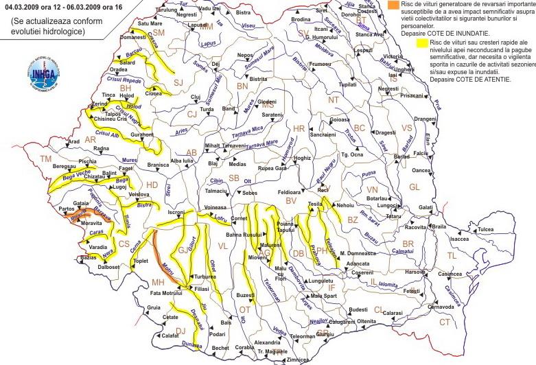 Cod portocaliu pe două râuri din Timiş şi Caraş-Severin şi Cod galben pe Motru