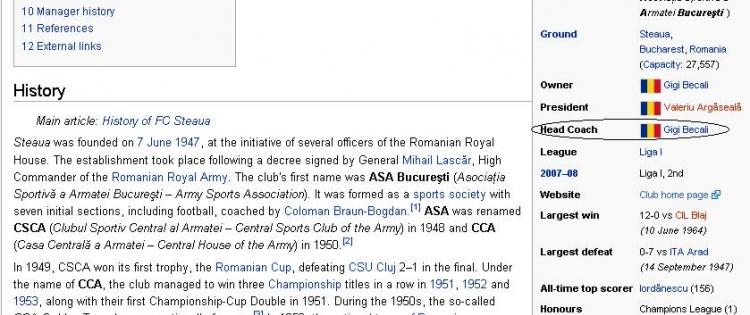 Wikipedia confirmă: Gigi Becali este antrenorul Stelei Bucureşti! 18368830