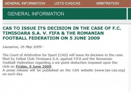 TAS: Pe 5 iunie comunicăm verdictul în dosarul "FC Timişoara" /Marian Iancu: Hotărârea este  regulamentară