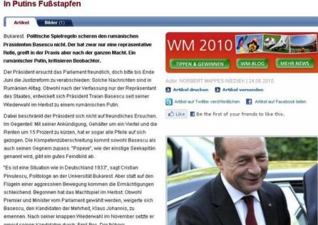 Presa germană: Băsescu e un fel de Putin al României