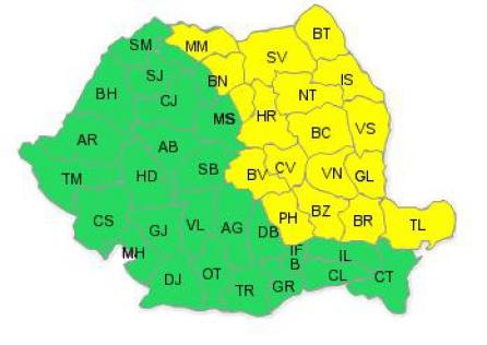 Codul galben de ploi, extins în nordul Dobrogei şi nord-estul Munteniei