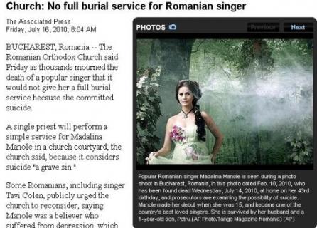 Moartea cântăreţei Mădălina Manole, în presa internaţională