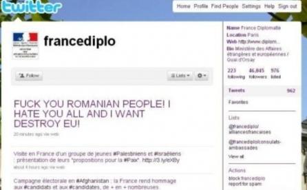Insulte adresate românilor, pe contul de Twitter al Ministerului francez de Externe