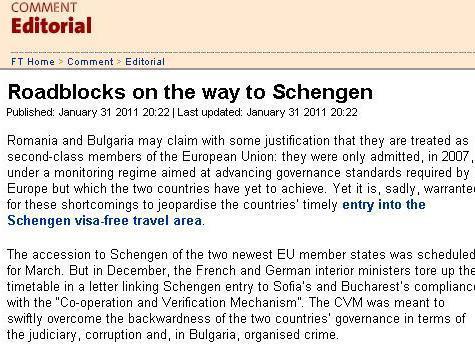 Financial Times: Blocarea aderării României la Schengen e legitimă