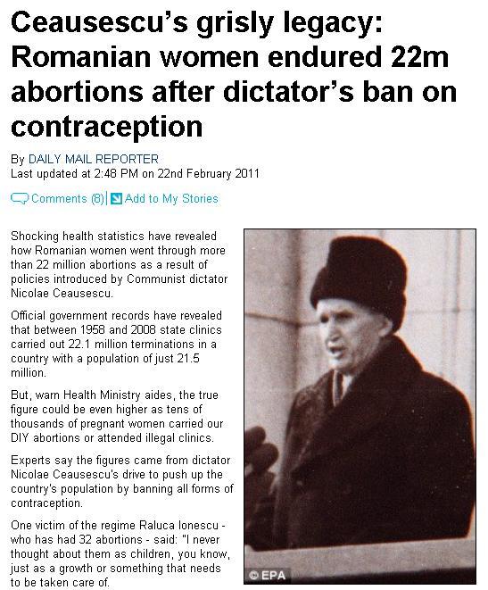 Daily Mail: România, 22 de milioane de avorturi în 50 de ani!