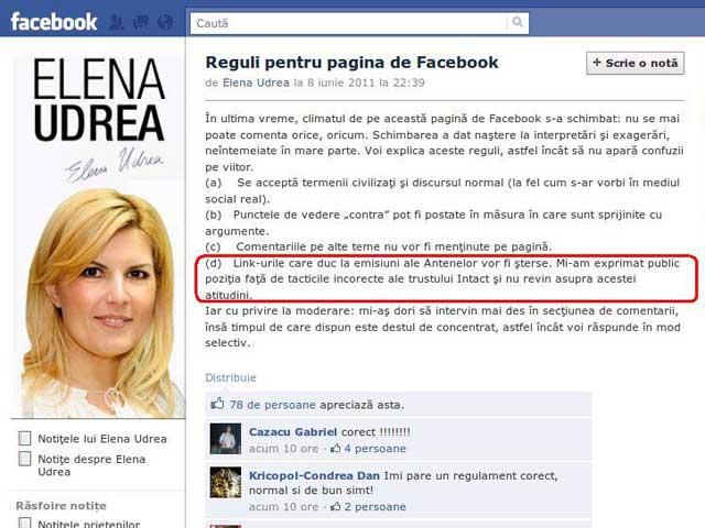 Porunca lui Udrea pentru Facebook: fără link-uri către emisiunile Antenelor!.