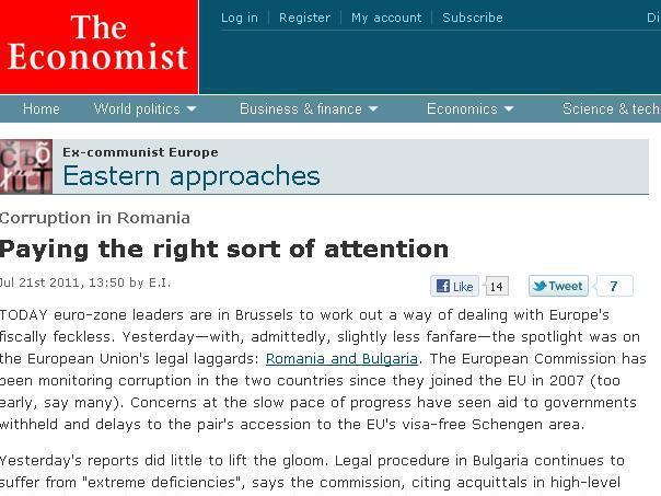 The Economist: Corupţia din şcolile româneşti nu este inclusă în mecanismul de monitorizare al UE