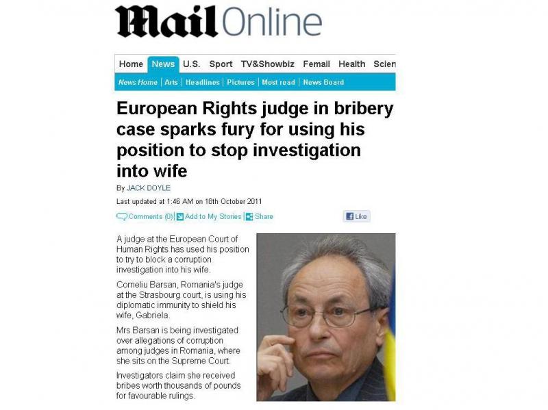 Daily Mail: Cazul judecătorului Bârsan pune la îndoială calitatea magistraţilor CEDO