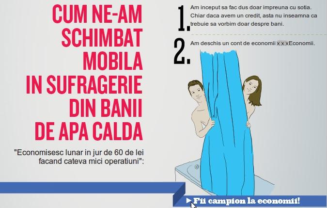 O bancă îi sfătuieşte pe români să facă duş împreună, ca să-şi achite ratele şi să economisească
